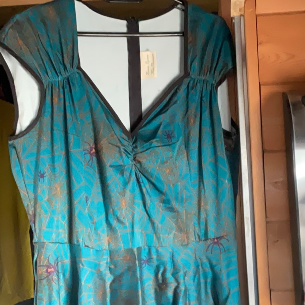 Pinup girl clothing teal spiderweb Heidi dress